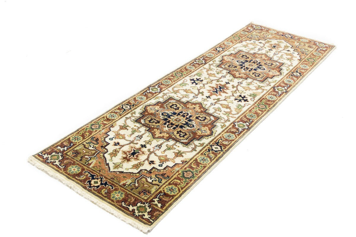 Heriz Serapi Oriental Runner Rug Geometric Design