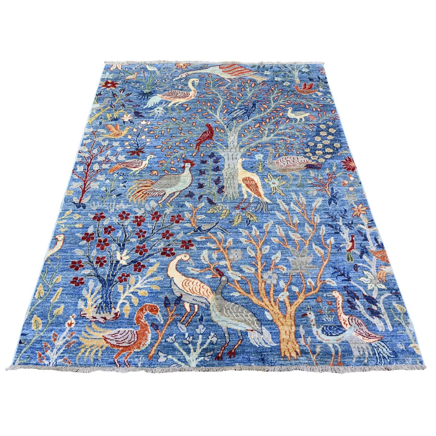 5'X6'4" Steel Blue Afghan Peshawar Hand Knotted Organic Wool Rug