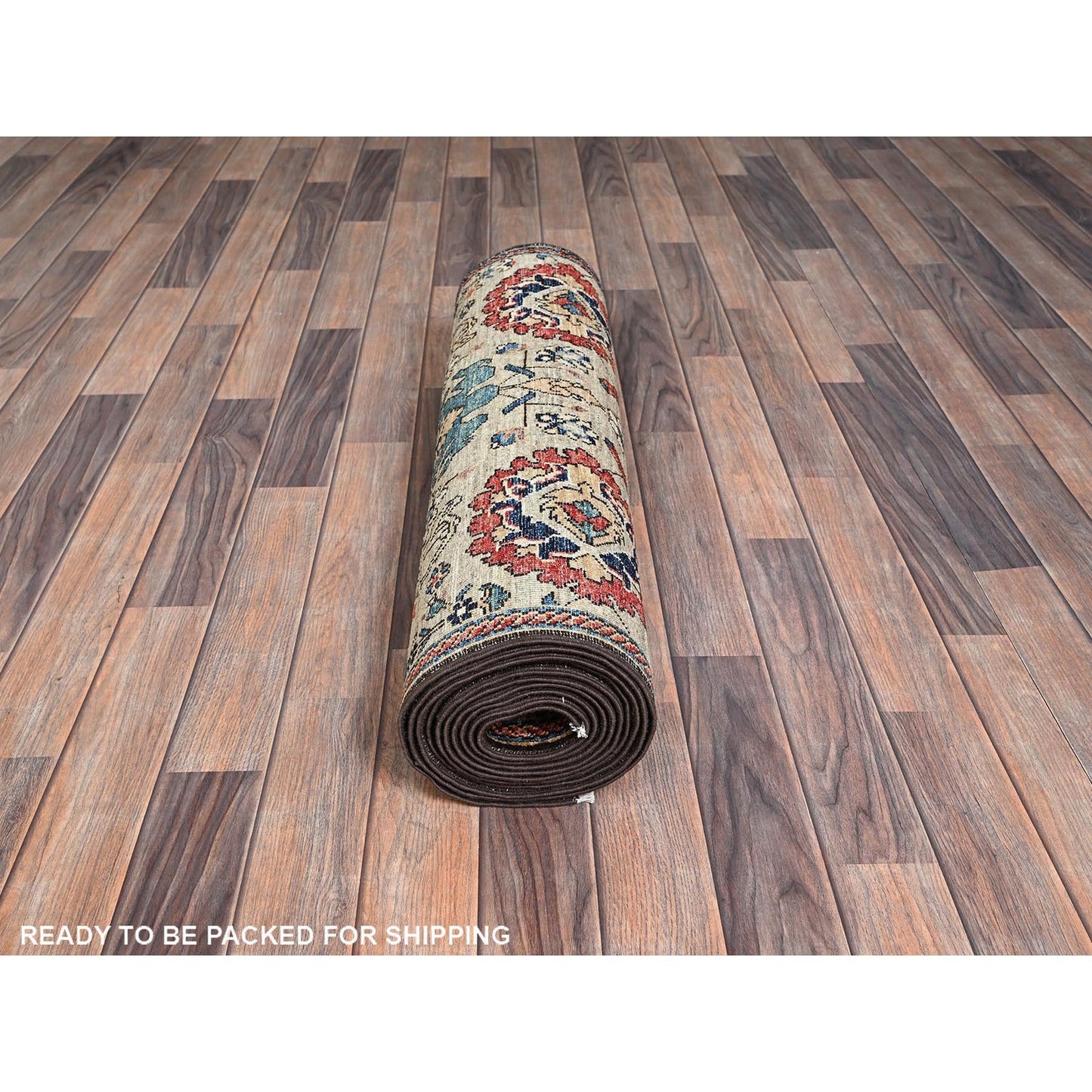 3'X13'10" Tan Brown All Over Design Soft Wool Hand Knotted Runner Rug