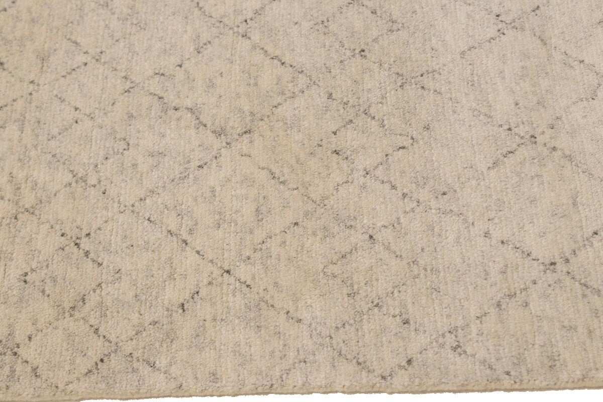 Hand-Knotted Beige Geometric Moroccan Rug Plush