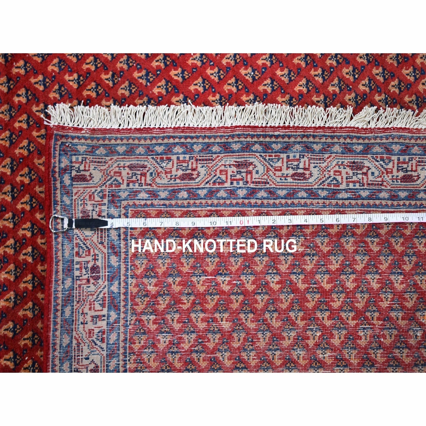 4'6"X10'9" Vintage Serrated Runner Repetitive Design Wool Hand Made Rug