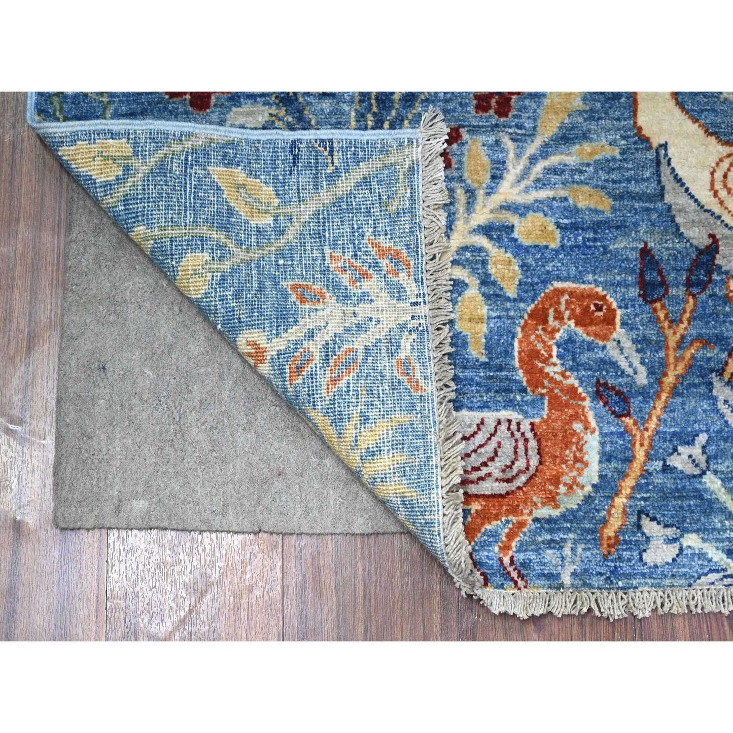 5'X6'4" Steel Blue Afghan Peshawar Hand Knotted Organic Wool Rug