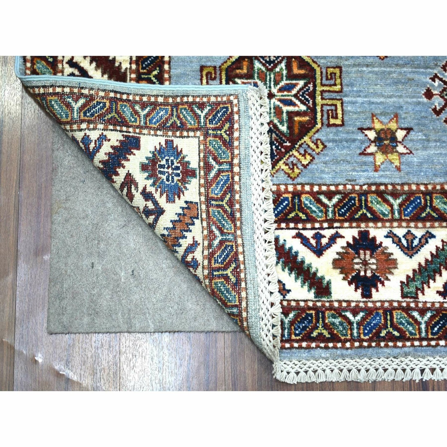 5'X6'8" Blue Ghazni Wool Hand Knotted Afghan Super Kazak Rug
