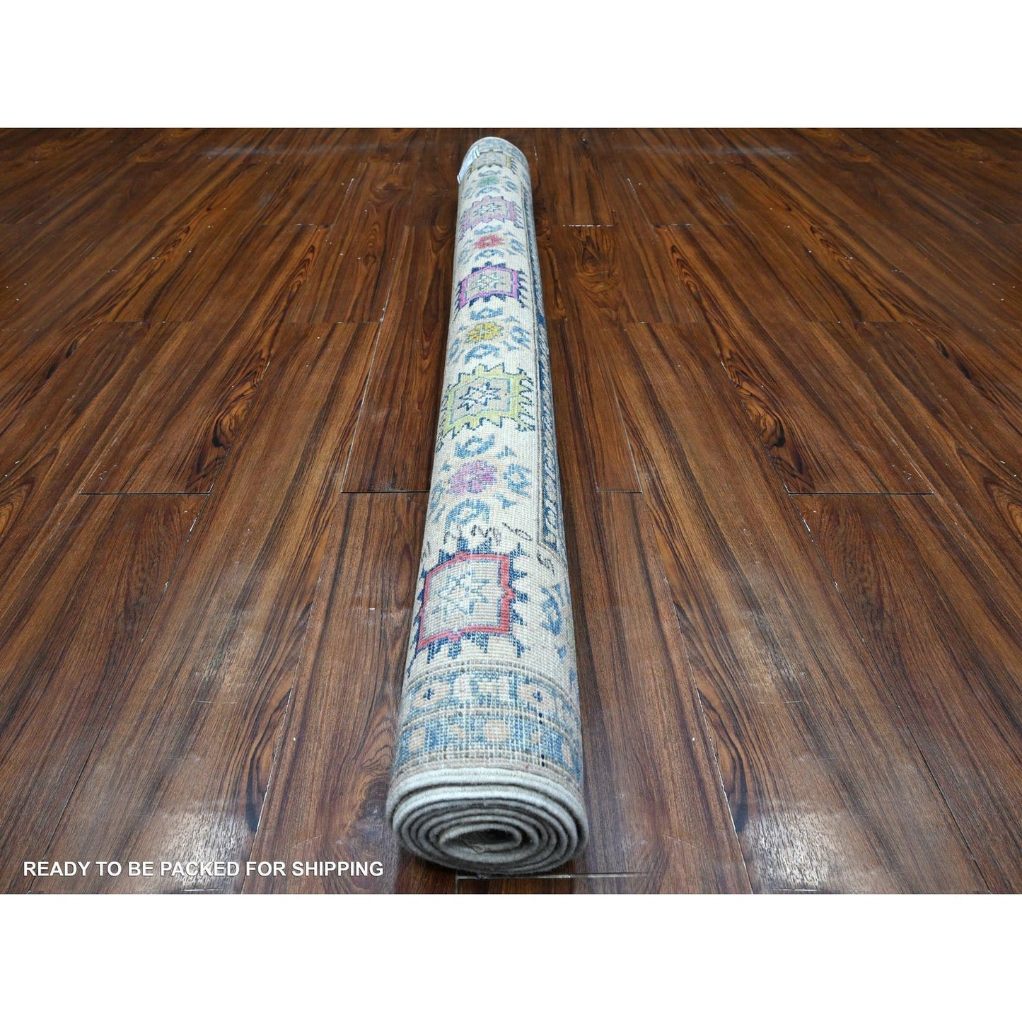 5'X6'4" Cloud Gray Colorful Hand Knotted Fusion Kazak Oriental Rug
