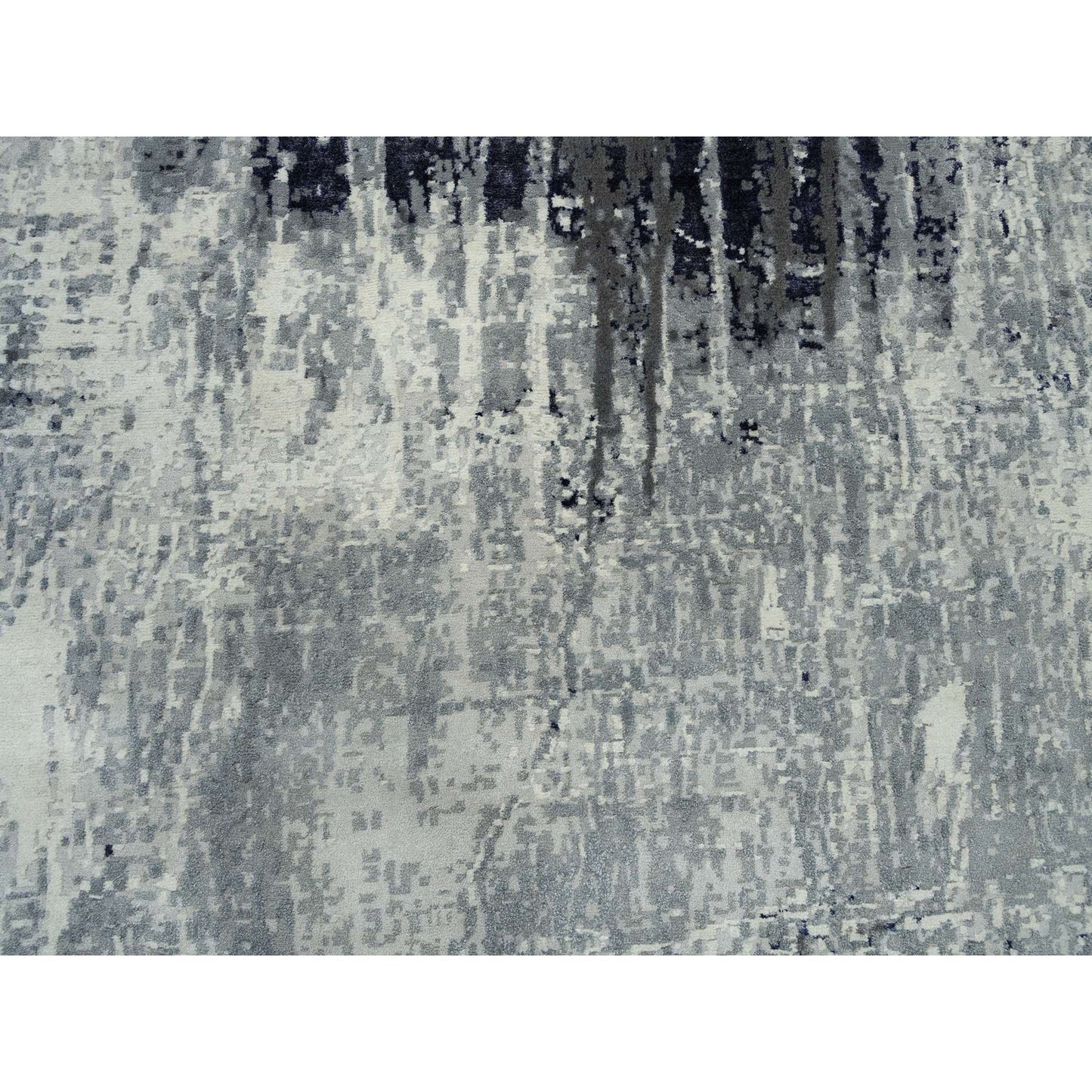 10'X10' Black Abstract Design Wool And Silk Hand Knotted Square Rug