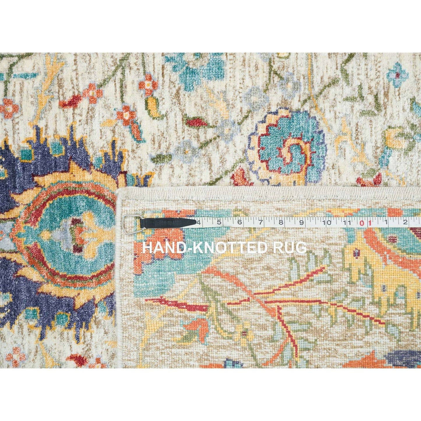 5'2"X7'4" Tan,Hand Knotted Sickle Leaf Silk Textured Wool Oriental Rug