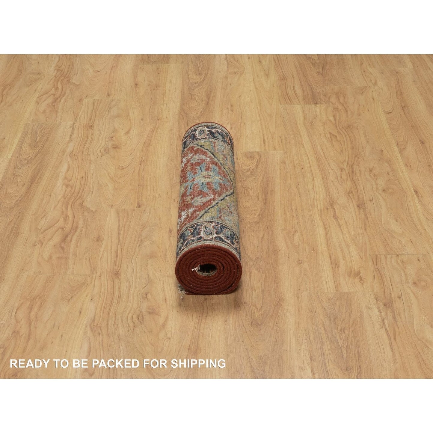 2'6"X7'9" Ruby Red Hand Spun Wool Heris Revival Hand Knotted Runner Rug