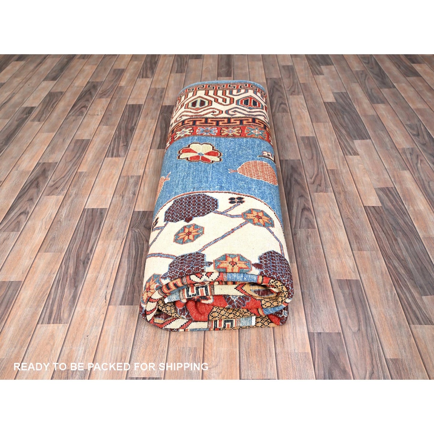 9'1"X11'9" Blue Khotan Design Hand Knotted Soft Wool Oriental Rug