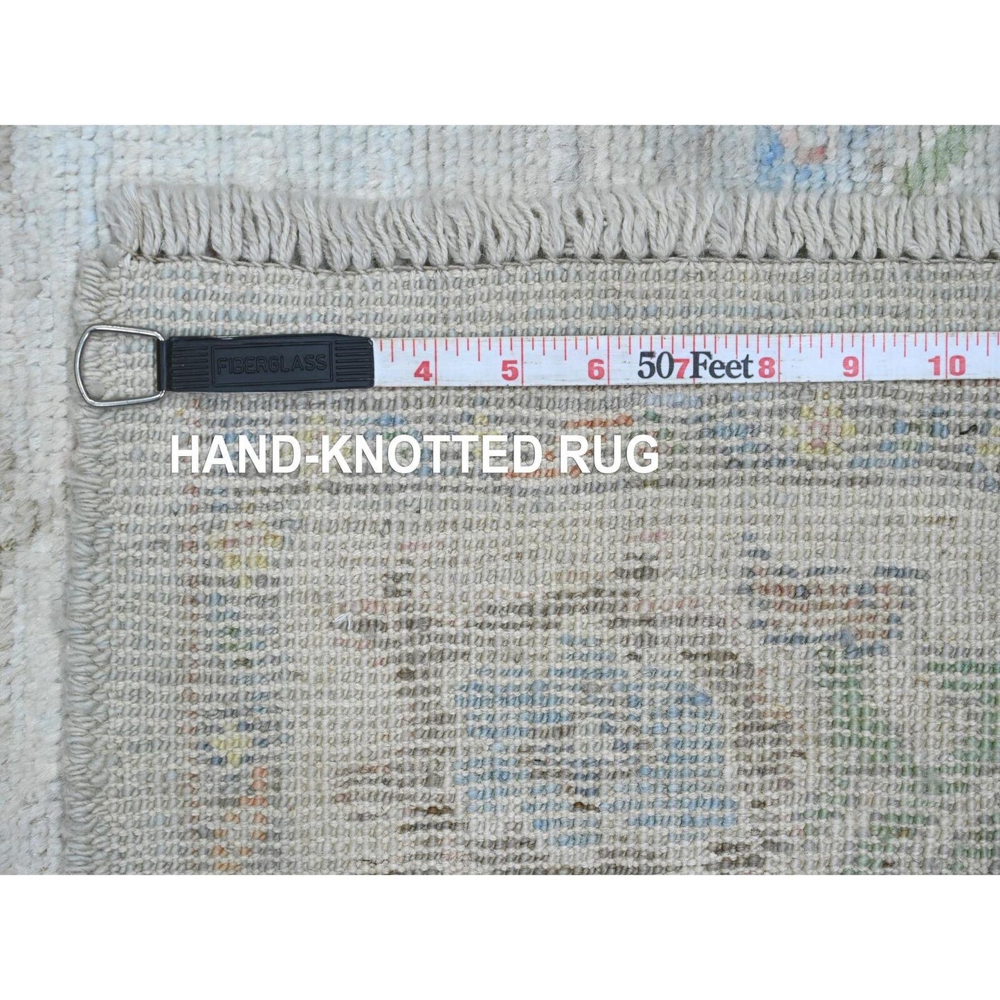3'1"X10' Gray Hand Knotted Angora Oushak Leaf Design Pure Wool Runner Rug