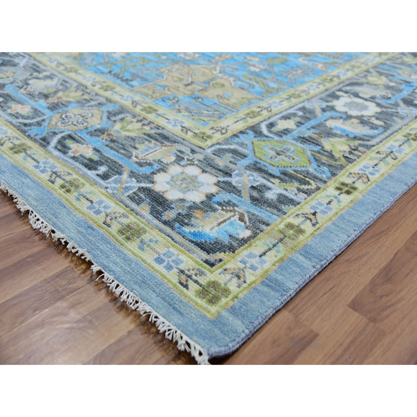 10'2"X14'3" Dawn Blue Heris Fabuloso Central Medallion Hand Knotted Rug