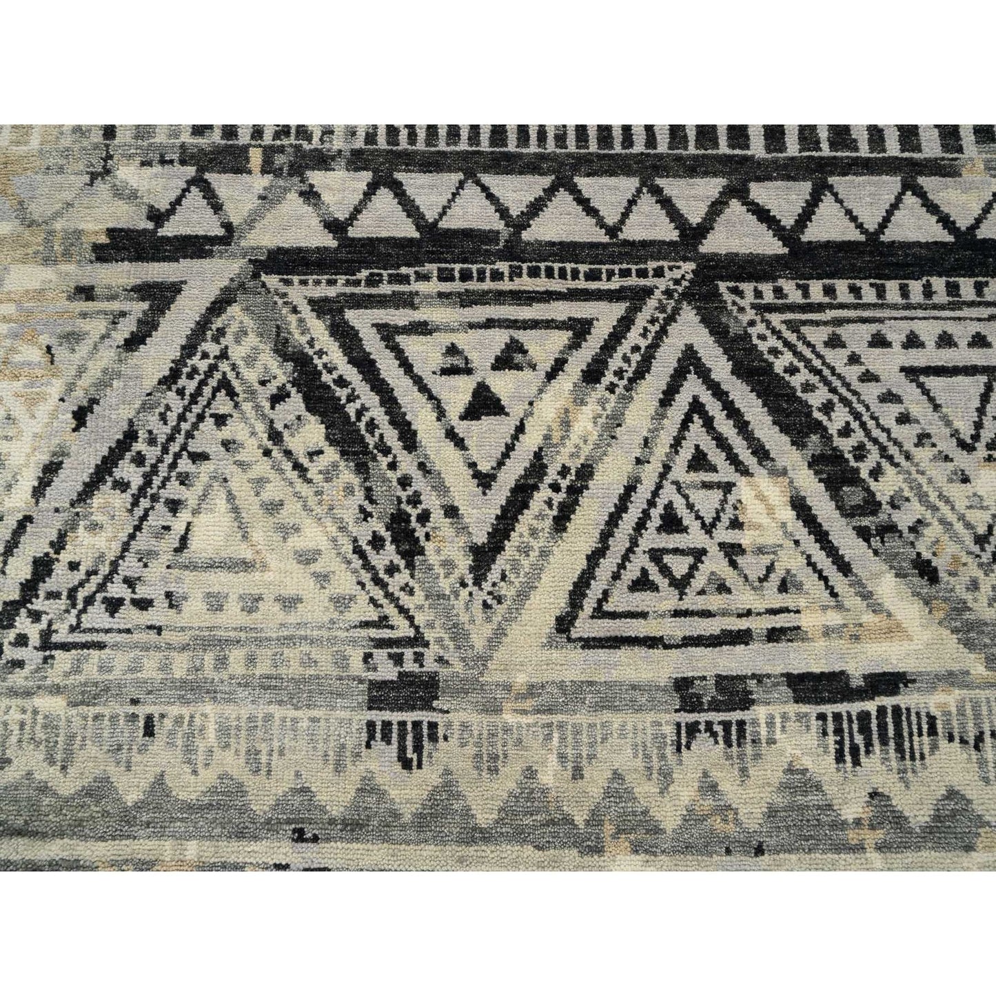 9'9"X13'10" Gray Erased Ethnic Geometric Design Wool Hand Knotted Rug