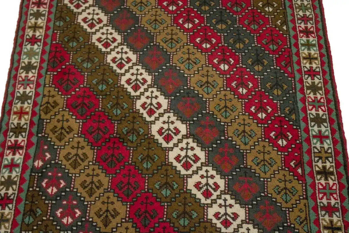 4X7 Ft Handmade Red Wool Rug Vintage Style Tribal