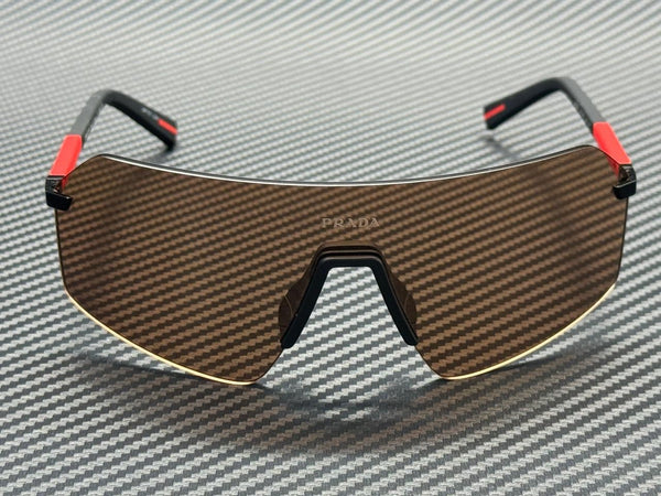 PRADA LINEA ROSSA PS B50S 1BO20D Black Solid Brown Men's 70 mm Sunglasses