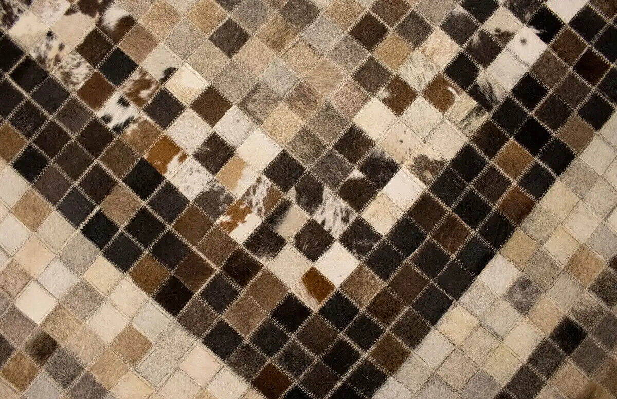 8X10 Ft Contemporary Multicolored Cowhide Leather