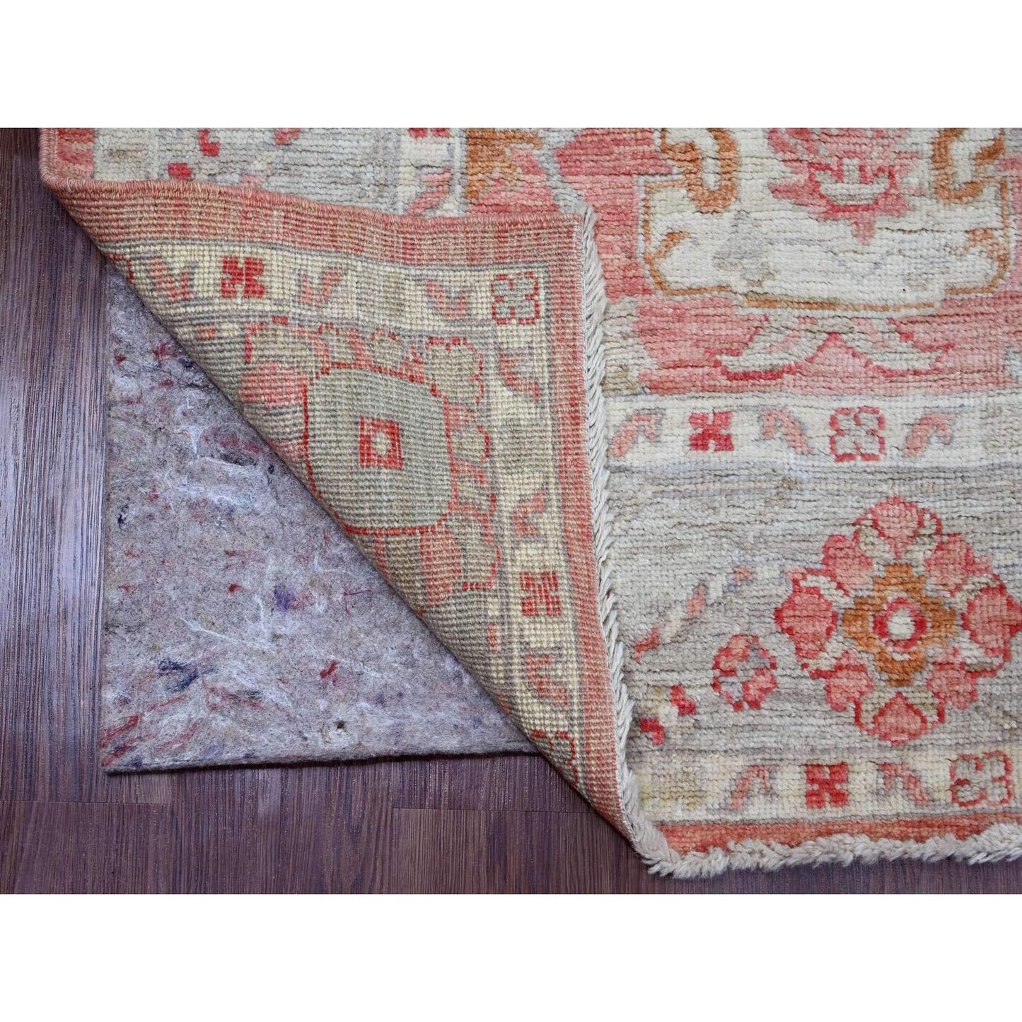 6'2"X9'1" Pink Afghan Angora Oushak Leaf Pattern Hand Knotted Wool Rug