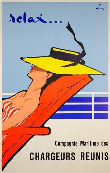 Relax Rene Gruau Compagnie Reunis French Boat Vintage Travel Poster On Linenback