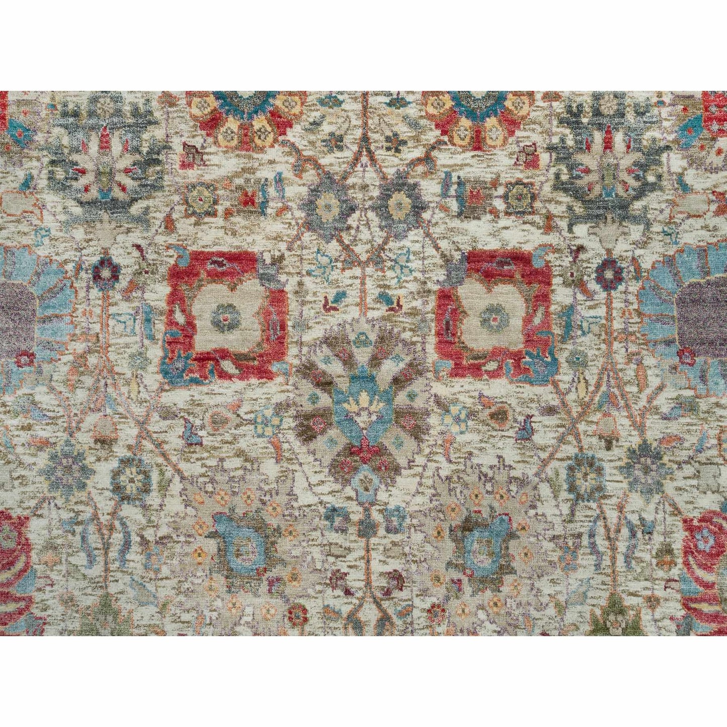 6'X6' Porcelain White Silk And Wool Hand Knotted Tebraz Vase Round Rug