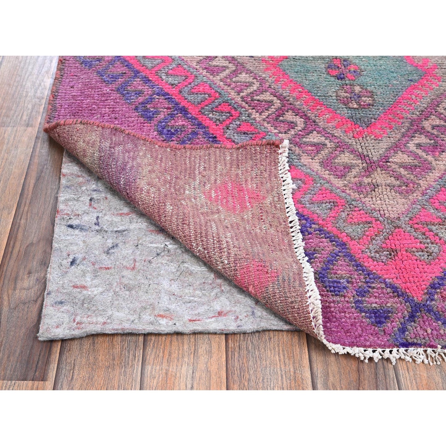 3'3"X9'7" Pink Overdyed Vintage Zoroastrian Hand Knotted Wool Runner