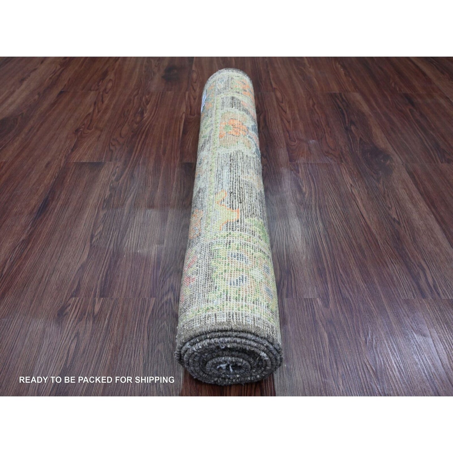 3'X9'8" Brown Angora Oushak Leaf Design Hand Knotted 100% Wool Runner Rug