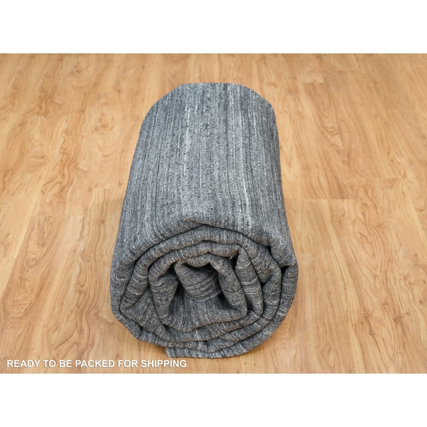 10'3"X14' Arsenic Gray Pure Wool Hand Loomed Modern Striae Design Rug