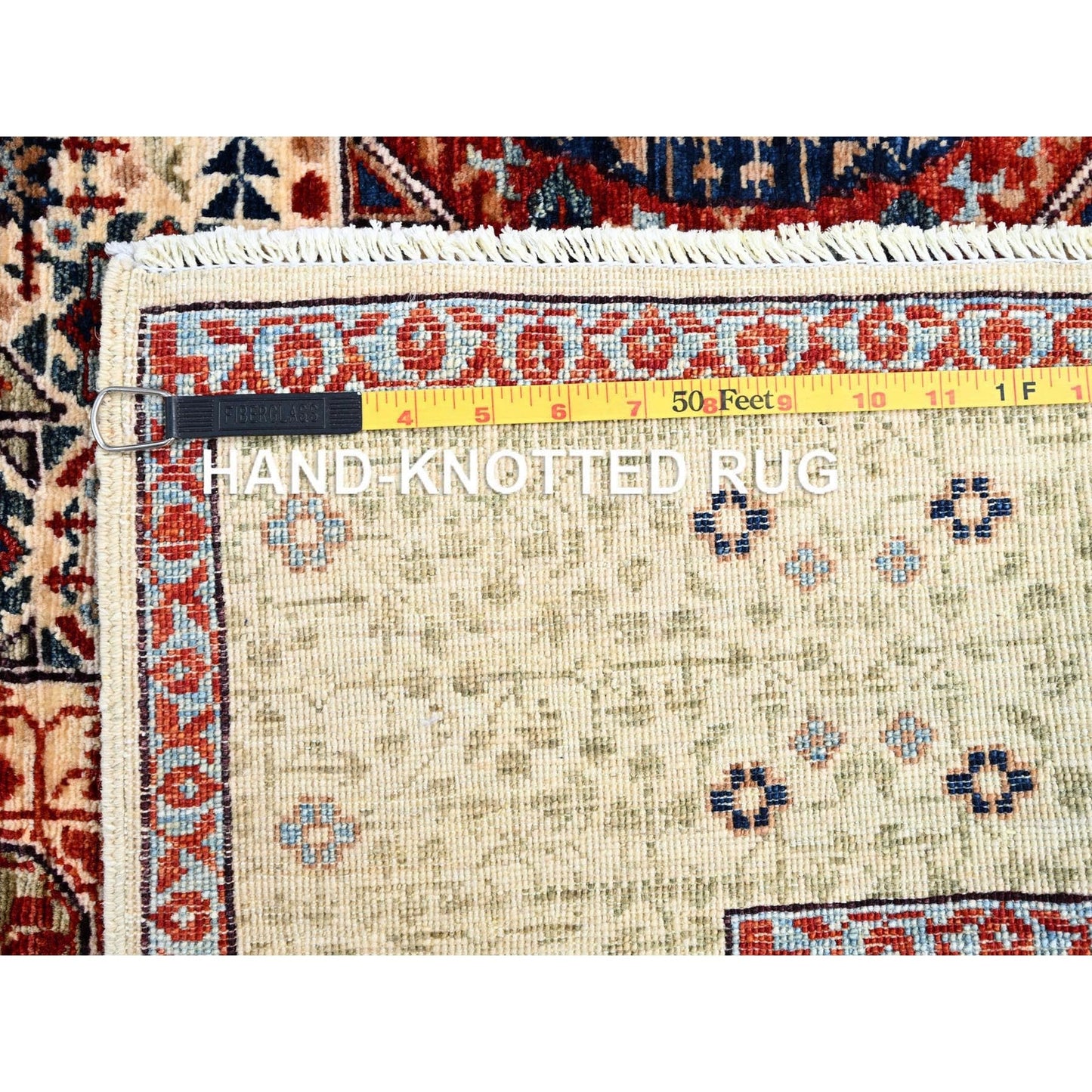 4'10"X7' White Hand Knotted 100% Wool Mamluk Design Oriental Rug