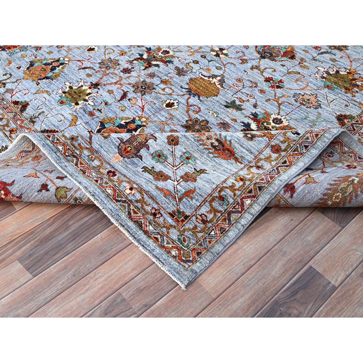 9'2"X12'4" Oxford Gray Wool Hand Knotted Sultani Pomegranate Design Rug