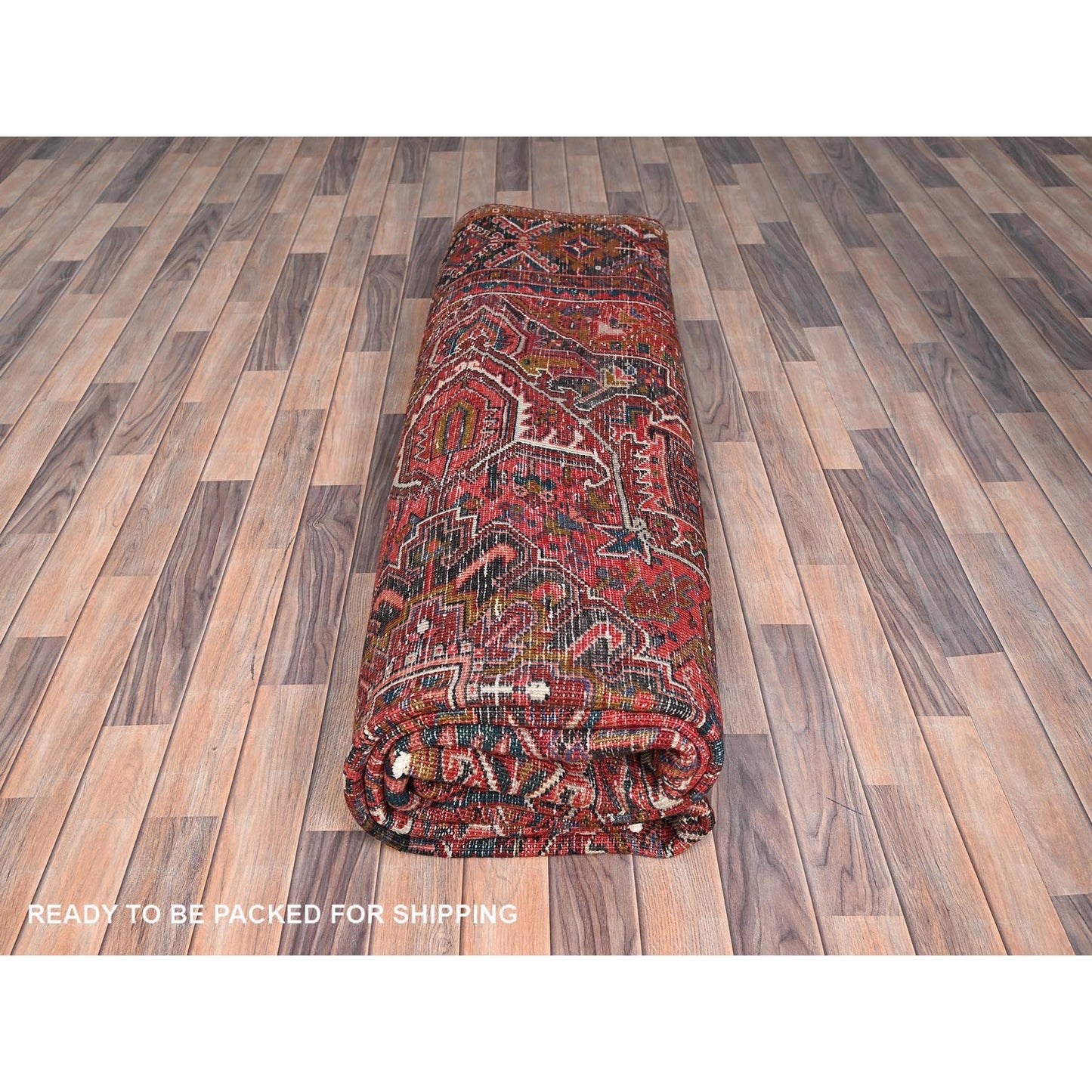 10'X12'5" Chili Red Pure Wool Hand Knotted Vintage Zoroastrian Heris Rug