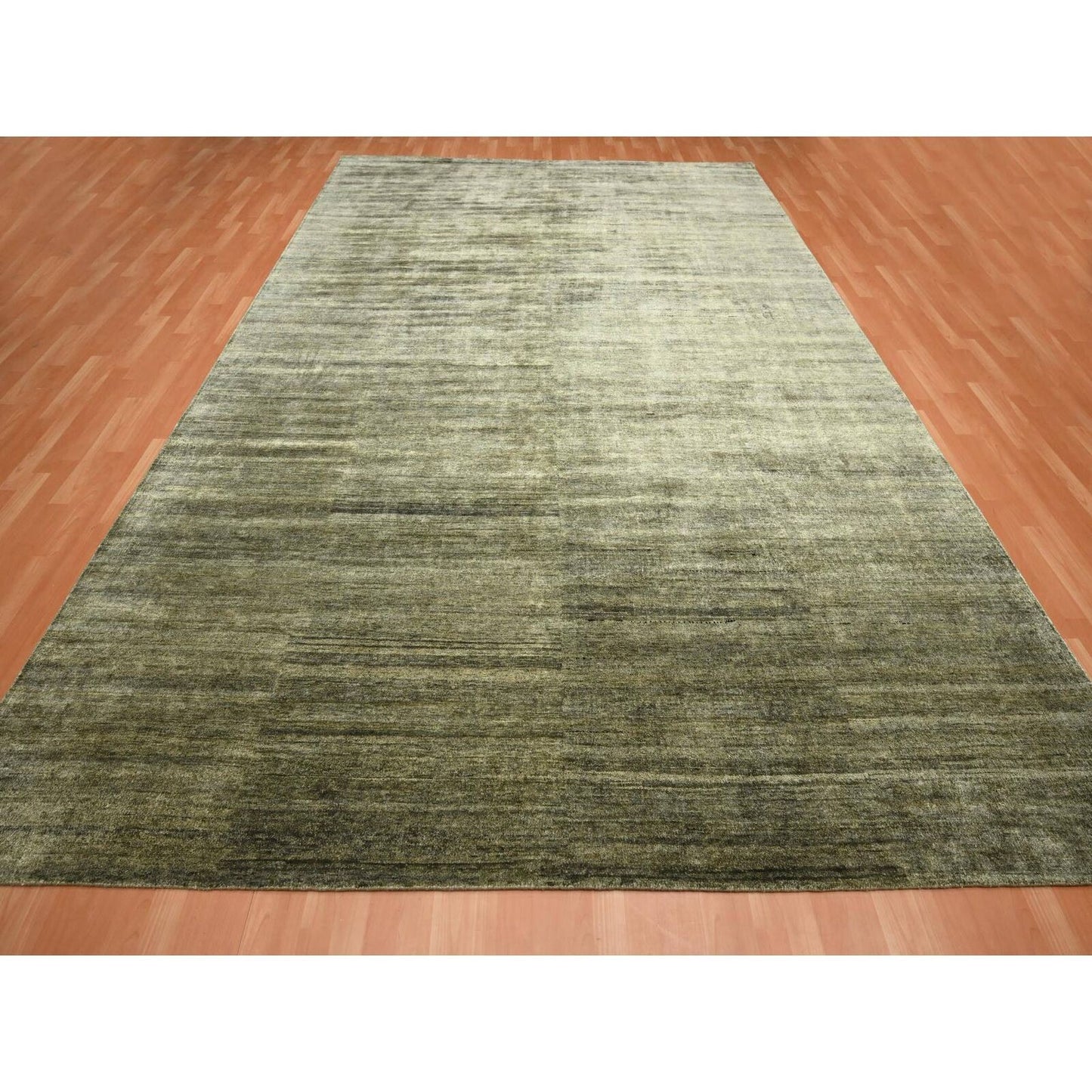 9'10"X14' Green Plain Design Hand Knotted Soft & Pure Silk Oriental Rug