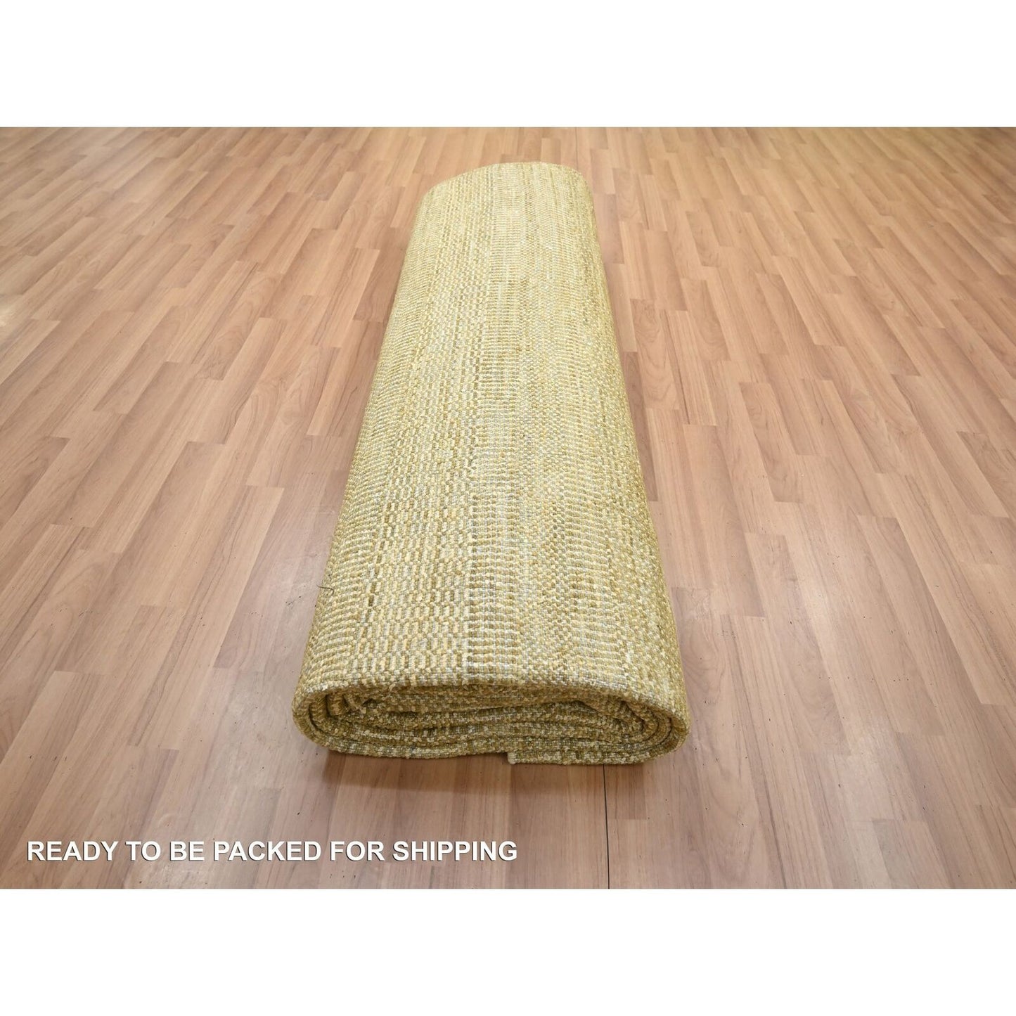 9'X12'1" Brown Wool & Silk Hand Knotted Modern Grass Design Oriental Rug