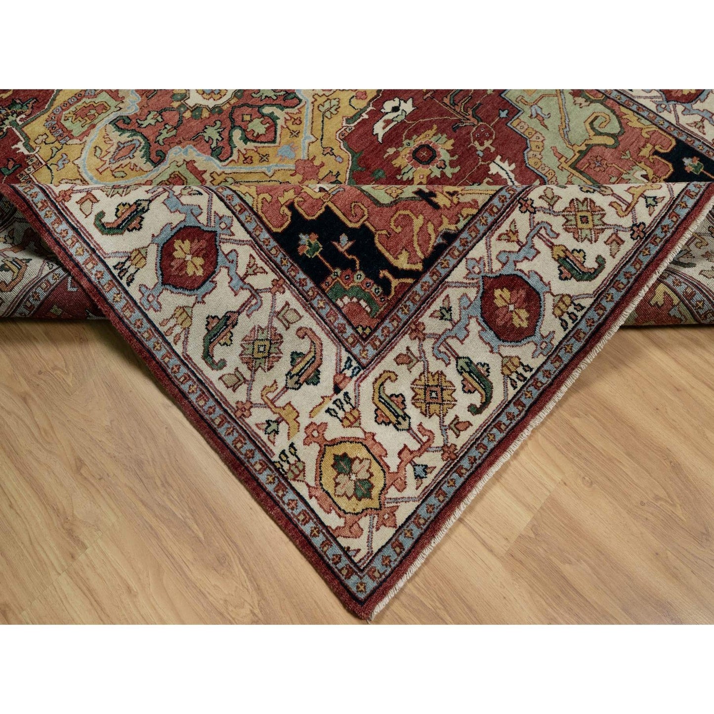 6'1"X9'2" Red Antiqued Fine Heris Re-Creation Hand Knotted 100% Wool Rug