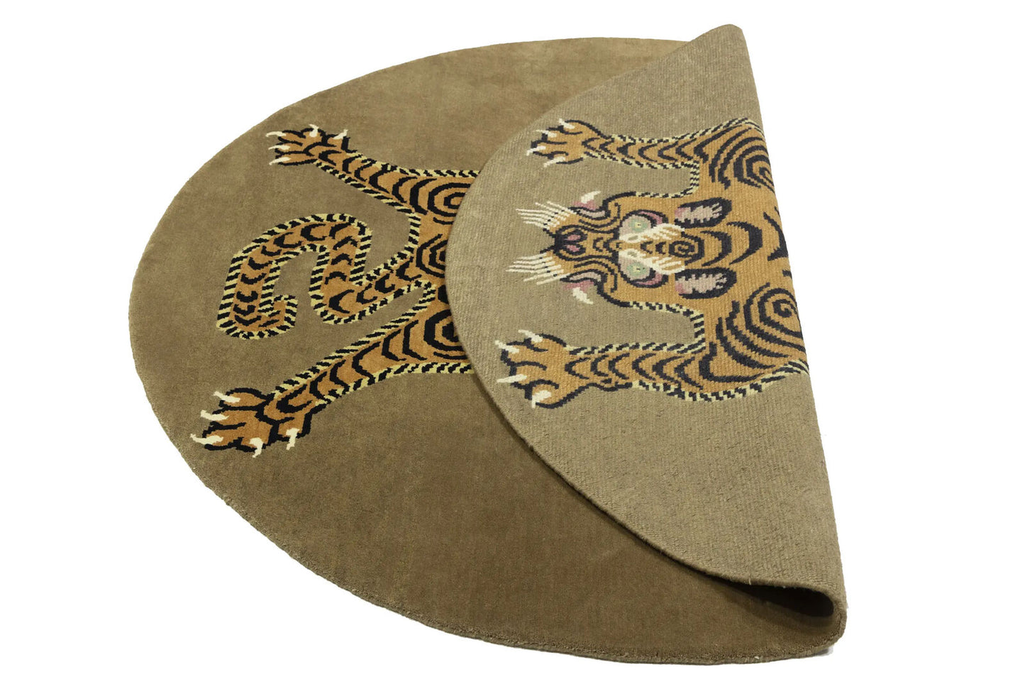 Nepali Round Oriental Rug Tribal Pictorial Style