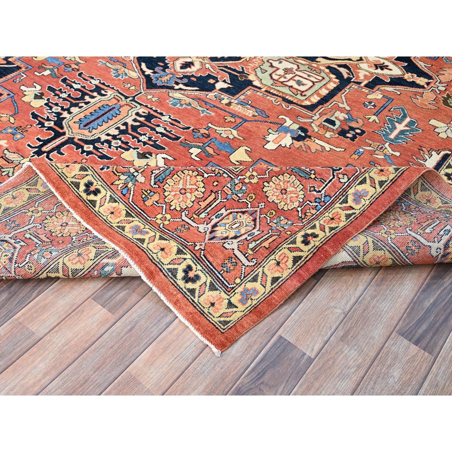 9'1"X12' Indian Red Hand Kontted Wool Afghan Seeripe Heris Design Rug