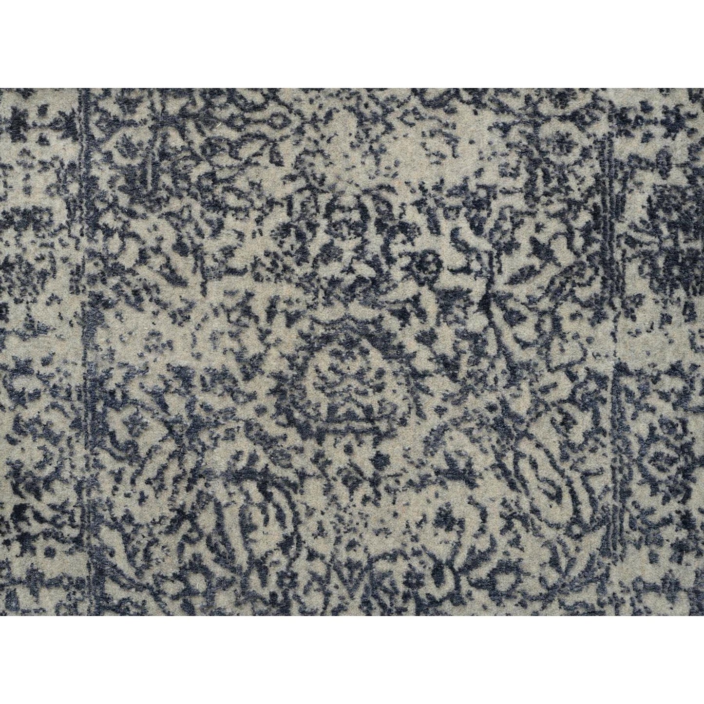 2'7"X12'2" Hand Loomed Gray Fine Jacquard Wool And Silk Runner Rug