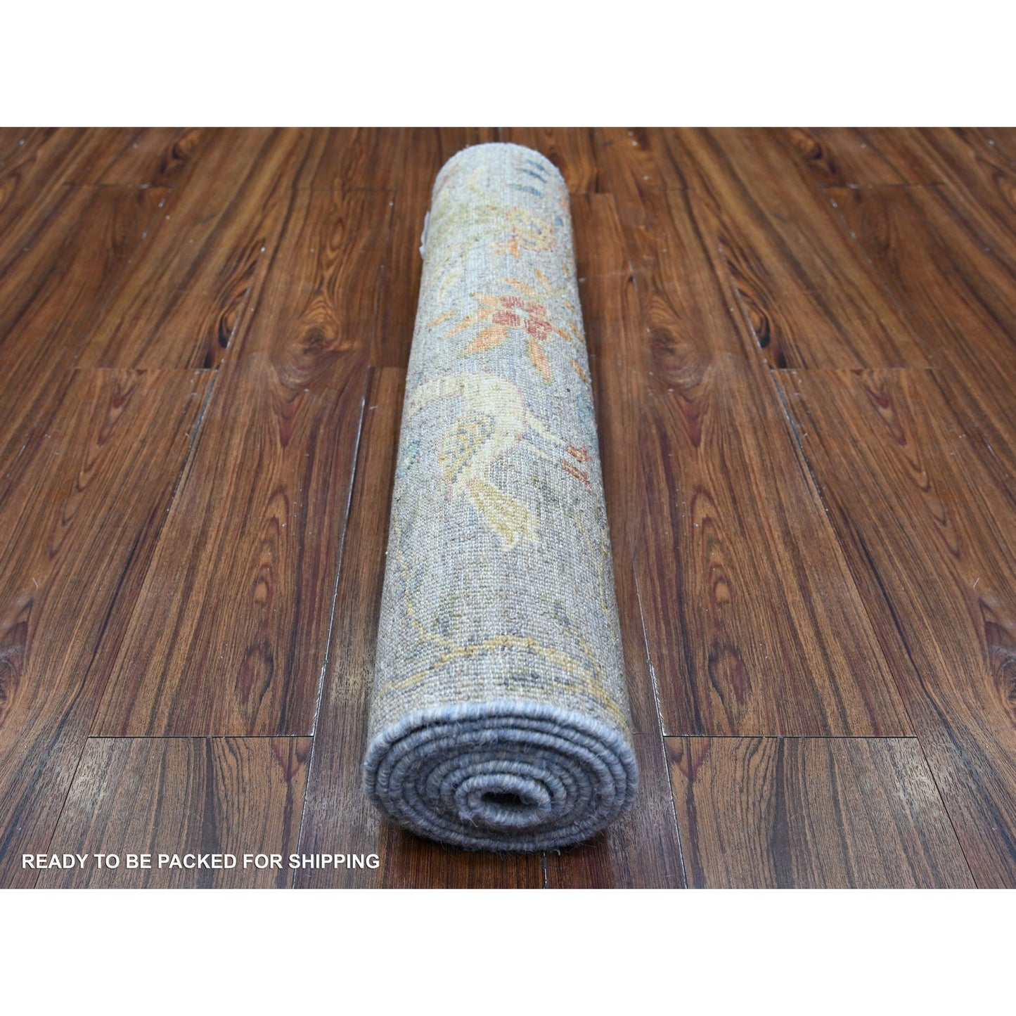 2'7"X8'3" Blue Gray 100% Wool Hand Knotted Afghan Peshawar Round Rug