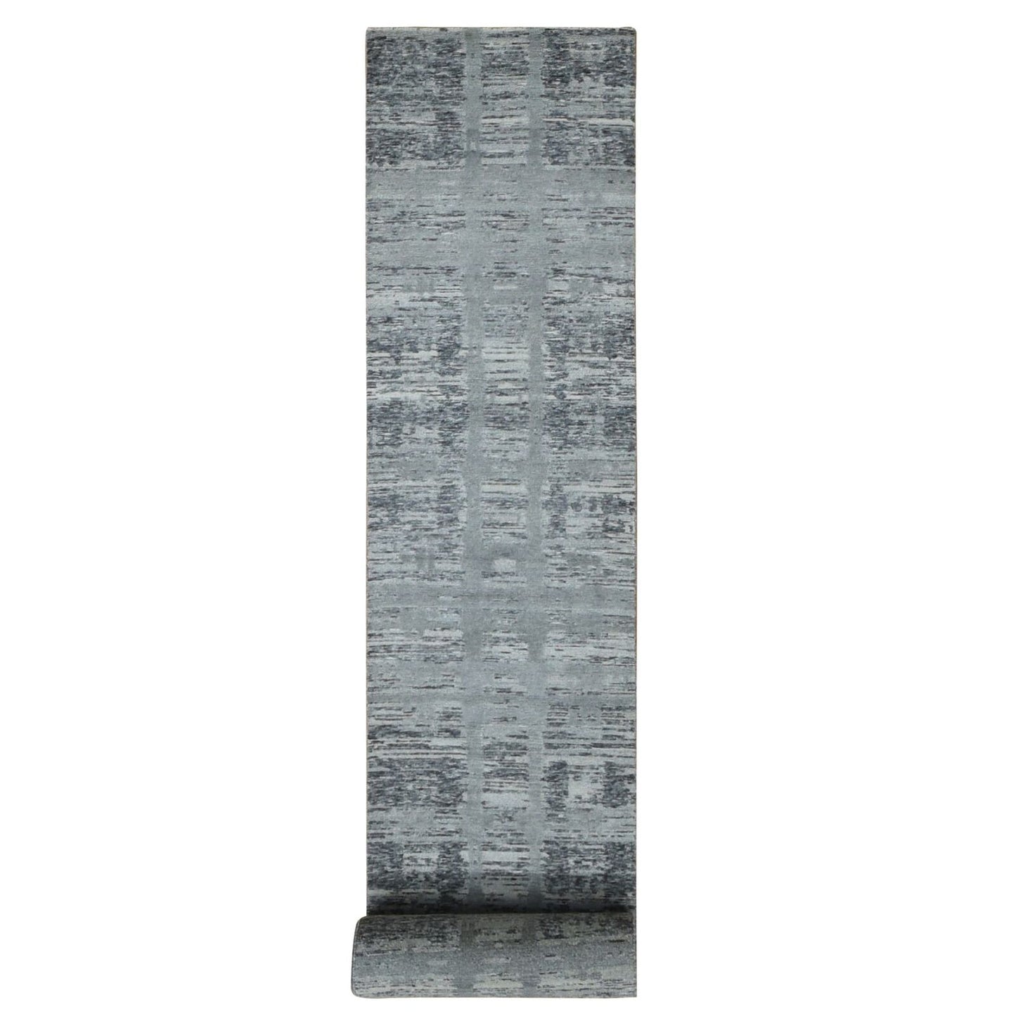 2'6"X17'10" Gray Undyed Natural Wool Modern Xl Runner Hand Knotted Rug