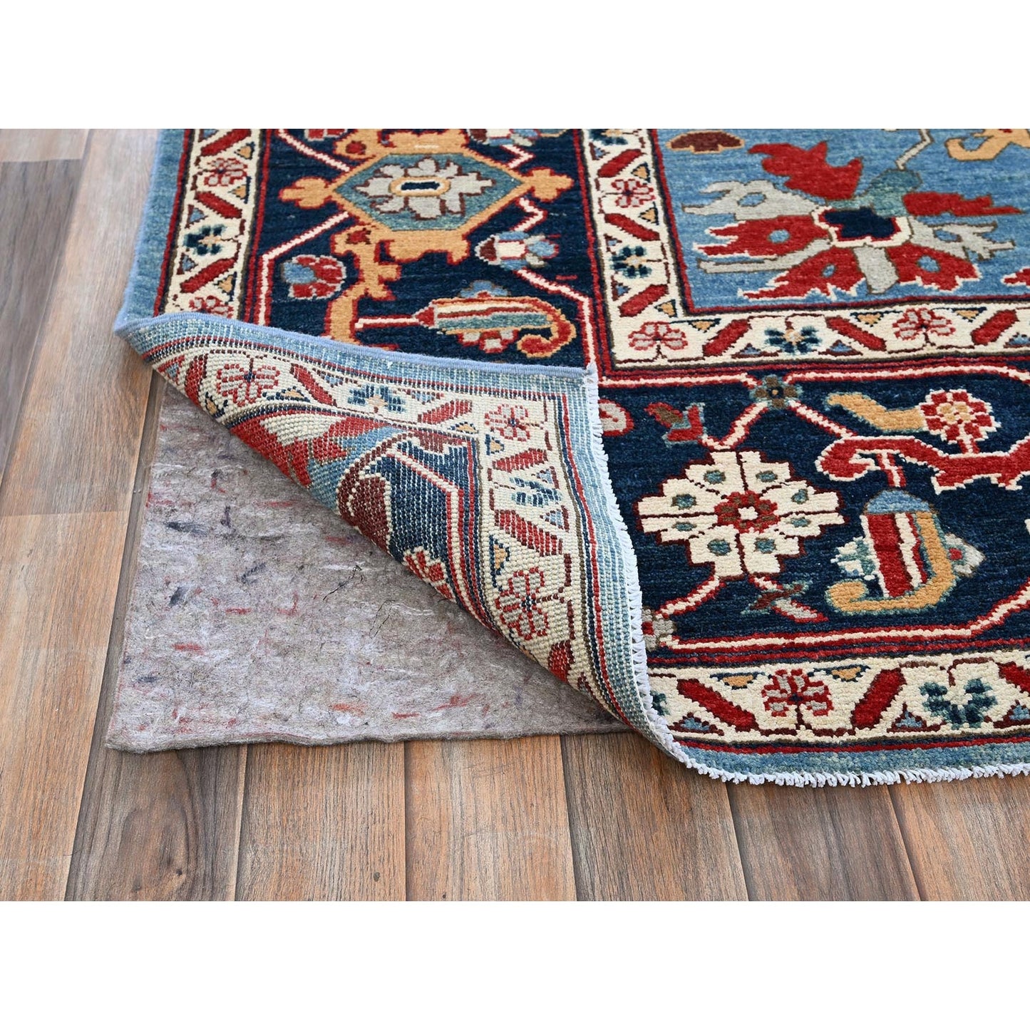 9'2"X11'8" Blue Peshawar With Heris All Over Design Wool Hand Knotted Rug