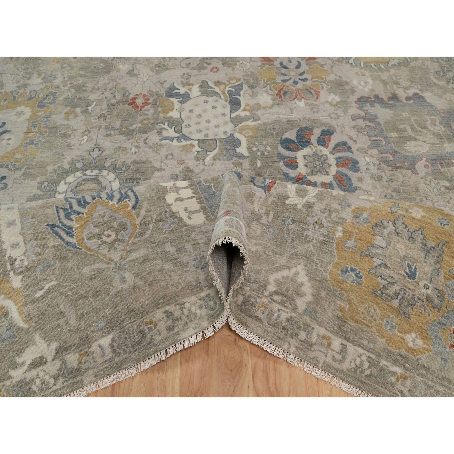 9'X12'1" Gray Broken Pattern Oushak Design Hand Knotted Rug Pure Wool