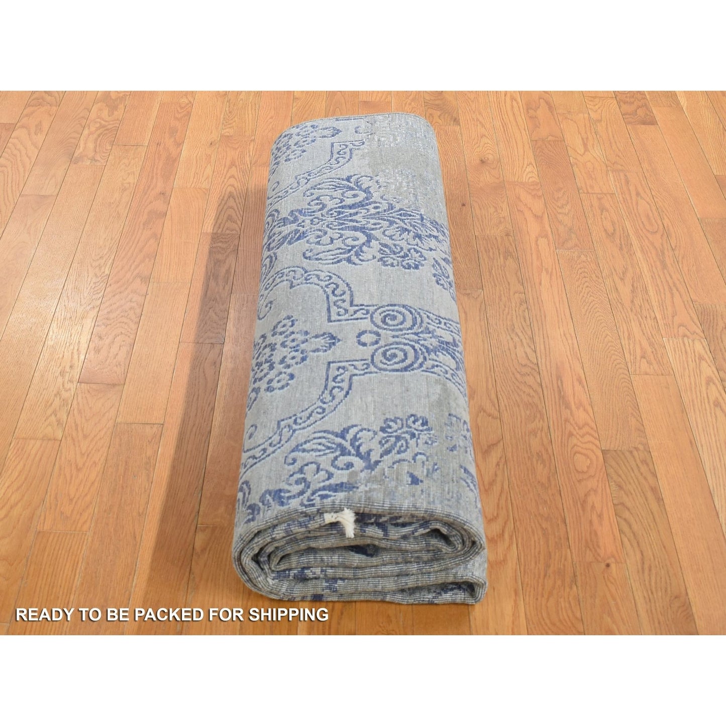 8'1"X10'4" Taupe Silk With Textured Wool Hand Knotted Transitional Rug