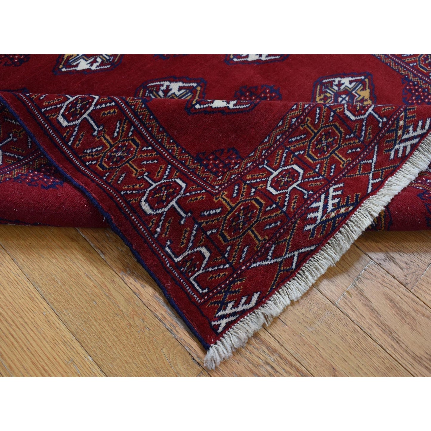 3'3"X4'2" Wine Red Zoroastrian Turkoman Bokara Pure Wool Hand Knotted Rug