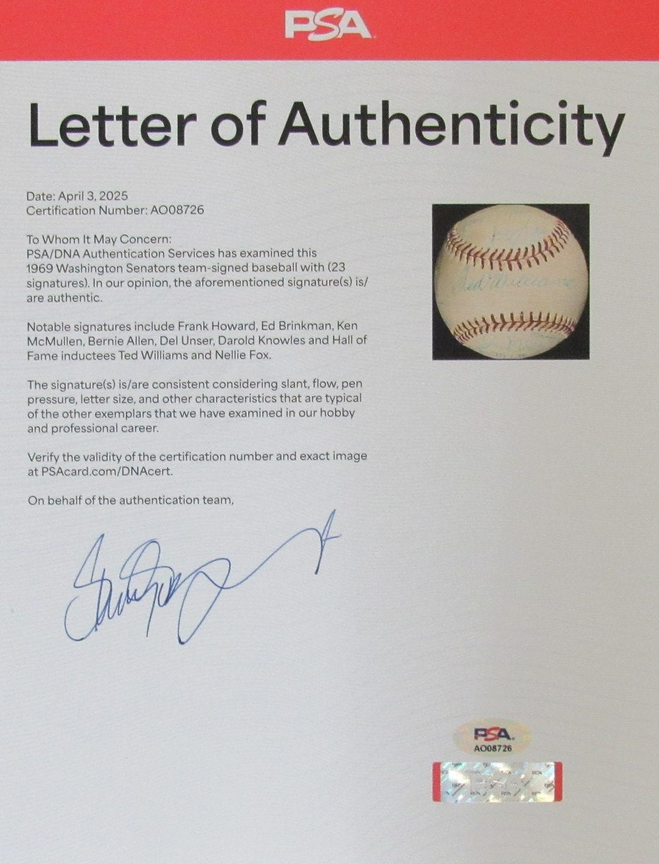 1969 Washington Senators Team-Signed By (23) Oal