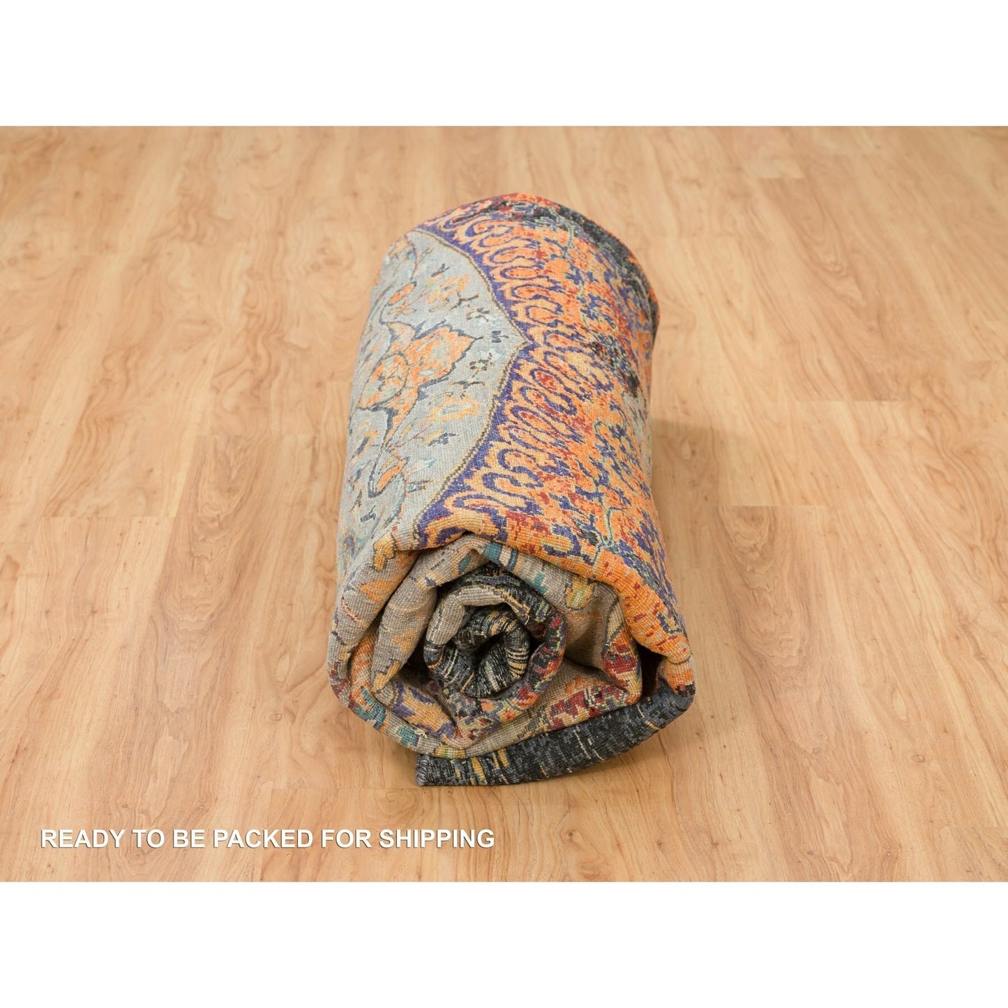 10'X10' Orange Ancient Ottoman Erased Design Wool Hand Knotted Round Rug