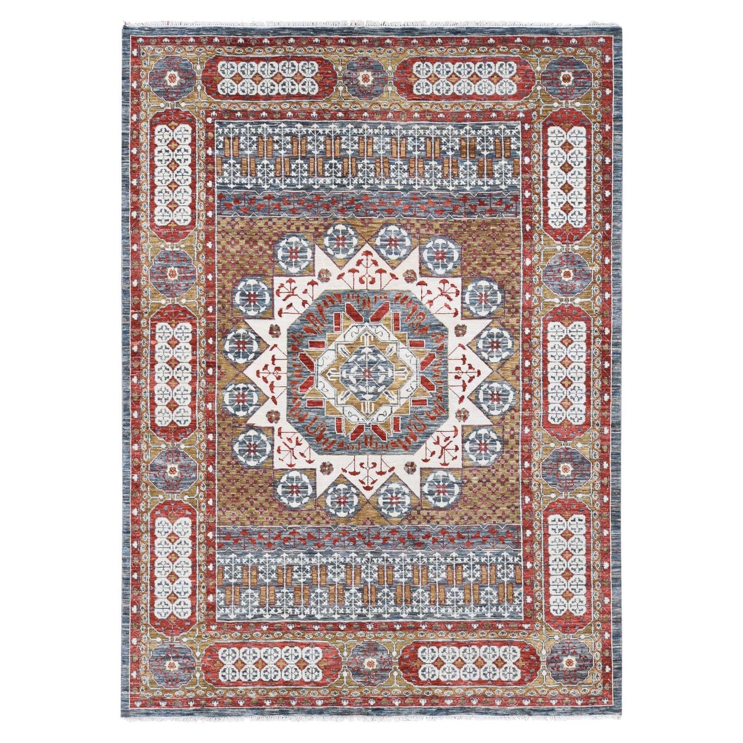 10'2"X14'2" Gold Mamluk Design Hand Spun Wool Hand Knotted Rug