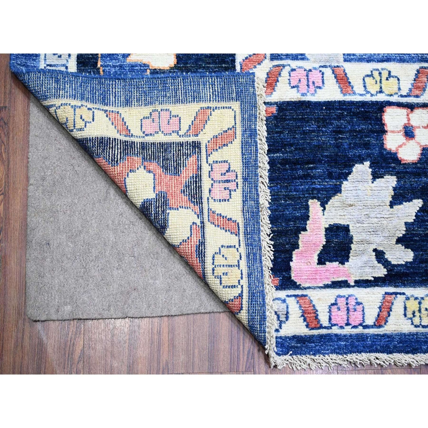 10'X13'9" Blue Hand Knotted Afghan Angora Oushak Extra Soft Wool Rug