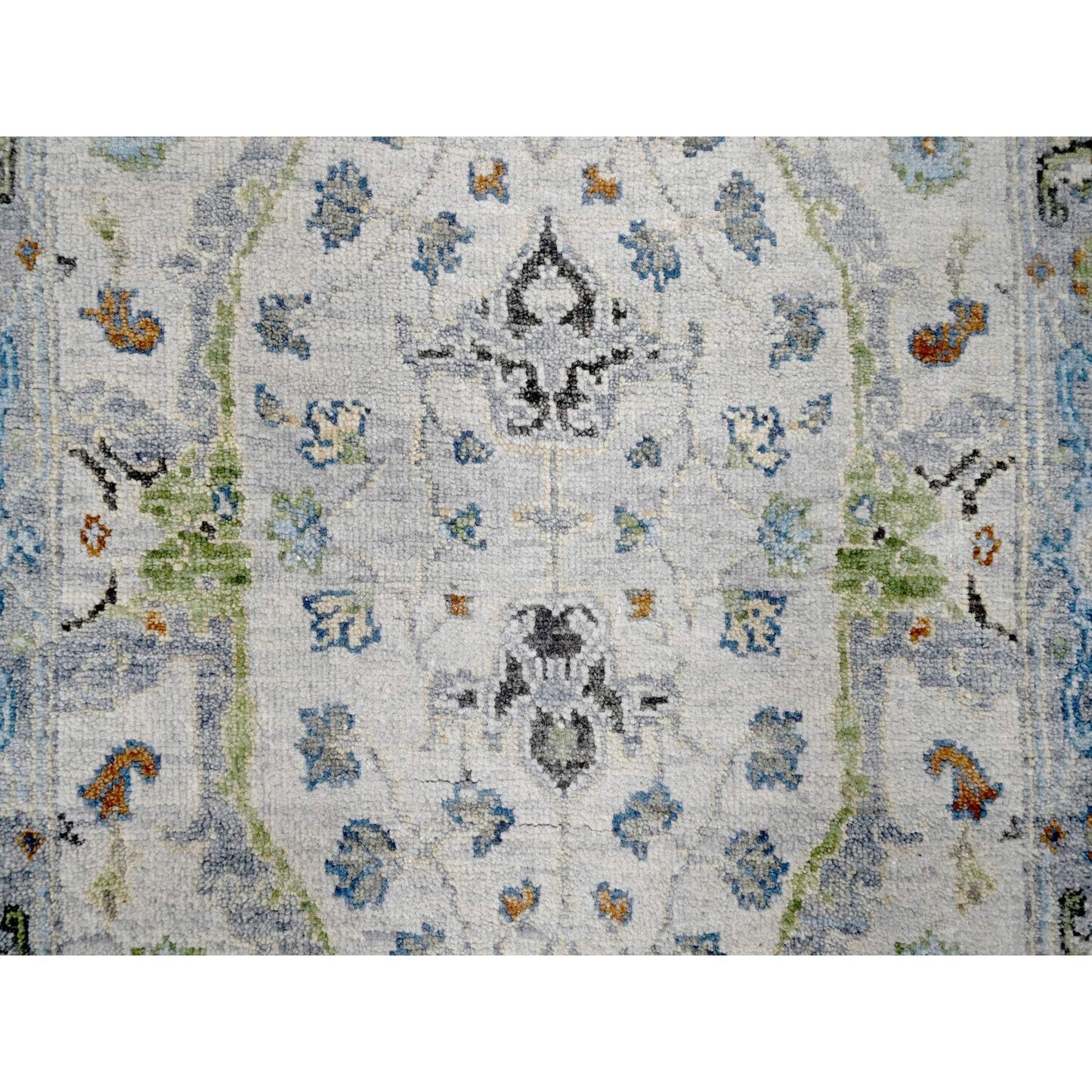 2'5"X7'9" White Denser Weave Oushak Pure Wool Hand Knotted Runner Rug