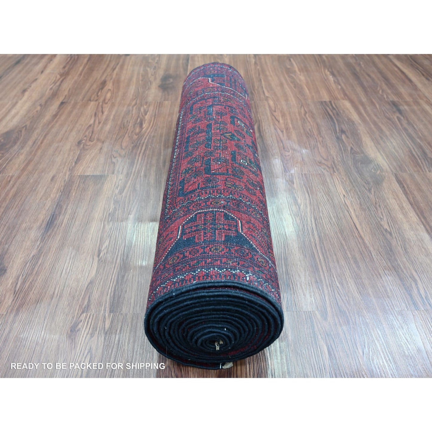 2'8"X16'3" Vermilion Red Afghan Khamyab Pure Wool Hand Knotted Runner Rug