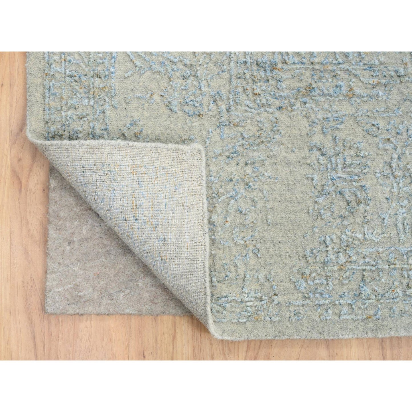 10'X13'10" Gray Wool And Silk Jacquard Hand Loomed Tebraz Design Rug