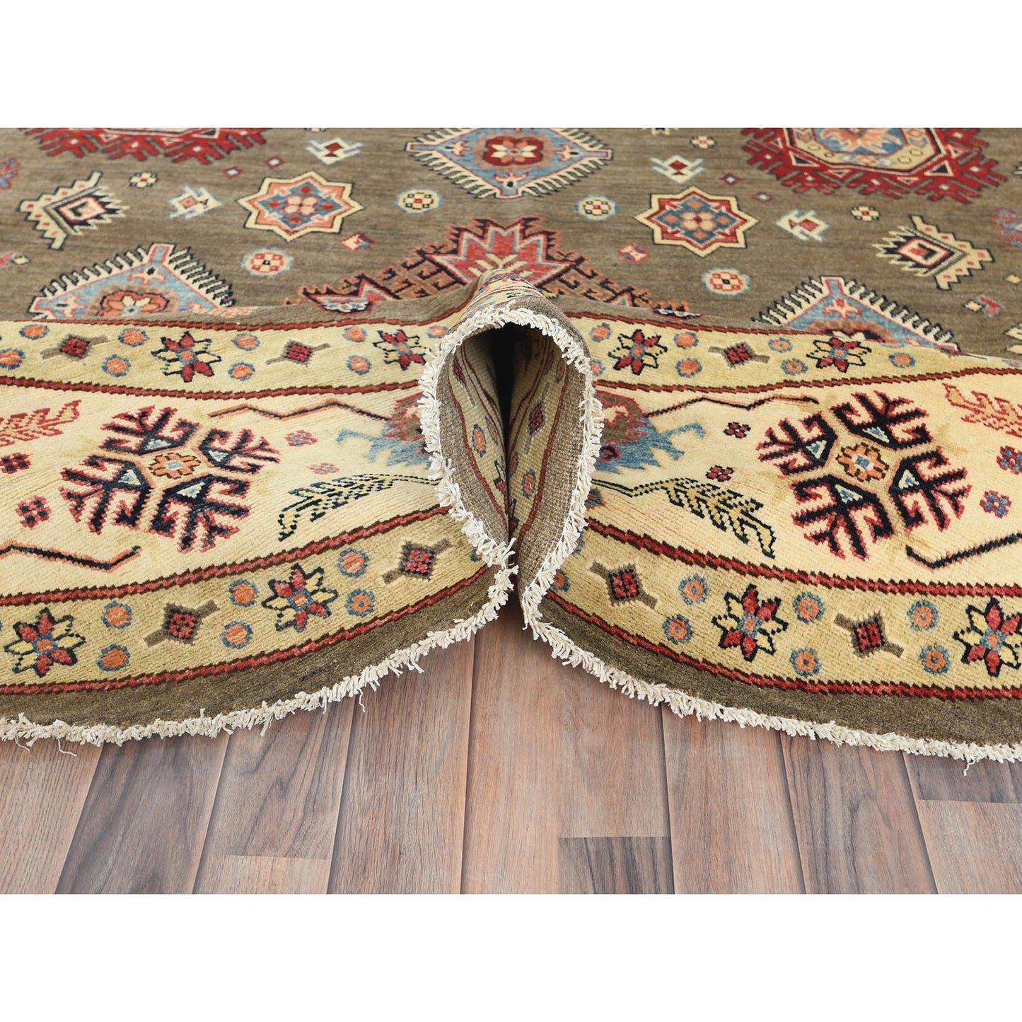 9'X9' Taupe Brown Special Kazak Pure Wool Hand Knotted Round Oriental Rug