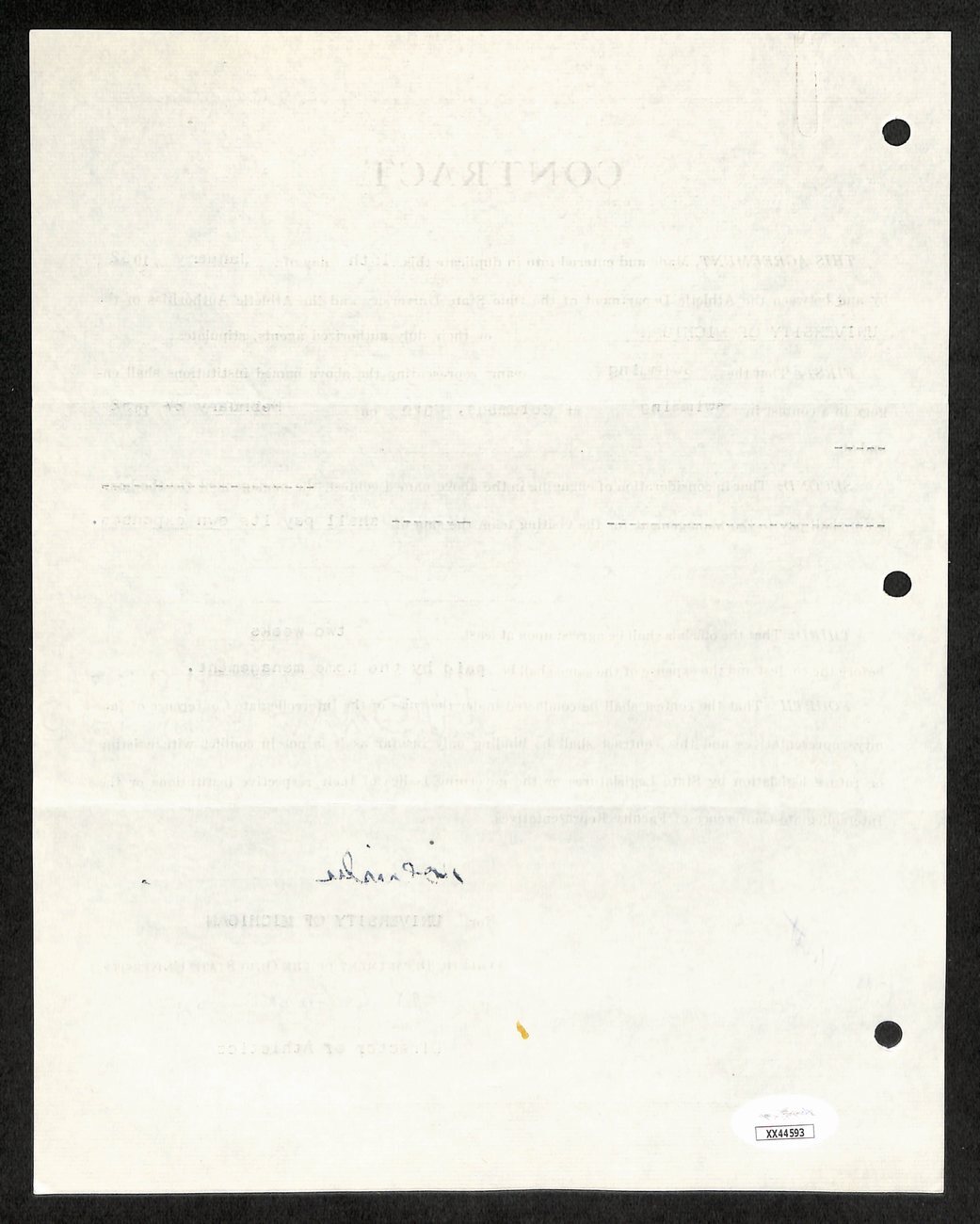 Fritz Crisler Cfb Hof Signed 1952 Contract