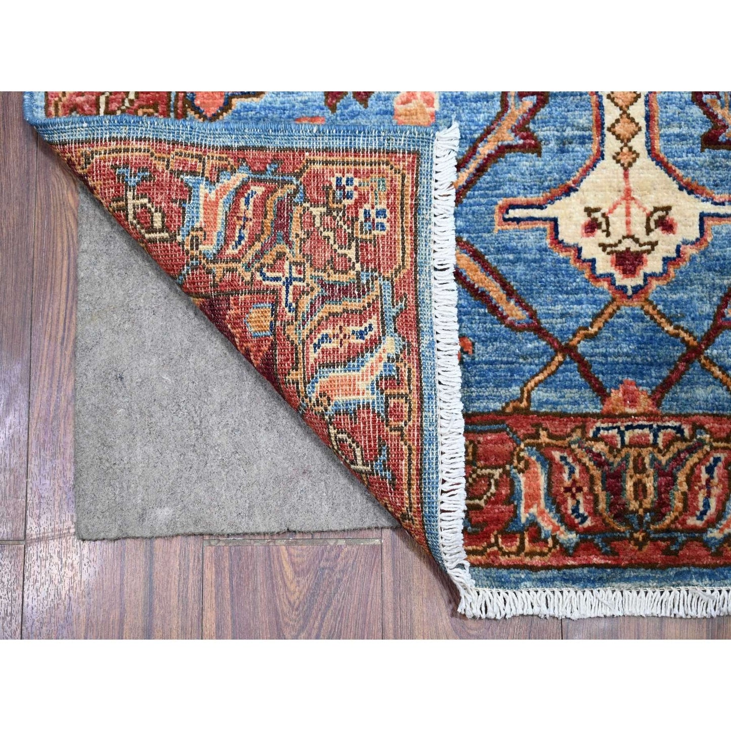 3'7"X21'8" Blue Fine Aryana Hand Knotted Natural Dyes Runner Oriental Rug