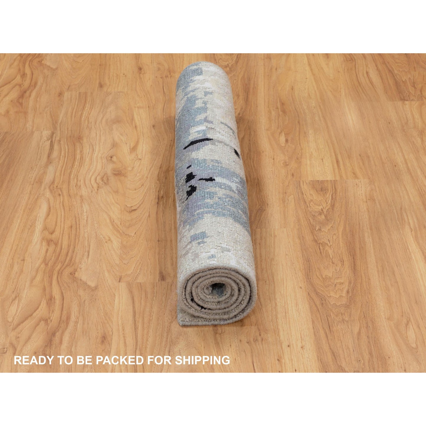 3'X4'10" Abstract Design Silver-Blue Hand Knotted Wool And Silk Rug